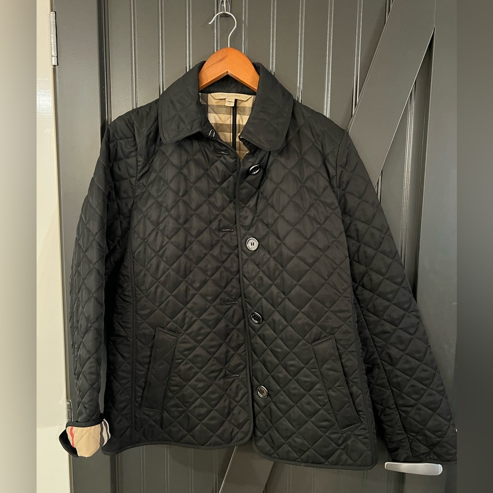 Burberry Brit Black Quilted Jacket Nova Check Lined Women’s Medium